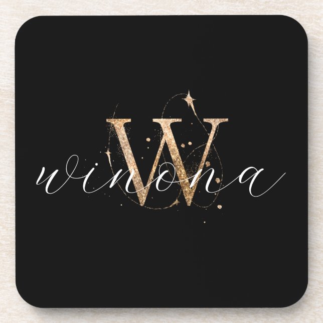 Dessous-de-verre Gold Parties scintillant W Initial Script Name Mod (Devant)