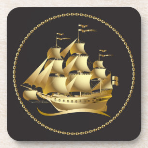 Dessous-de-verre Gold Sailboat Nautical