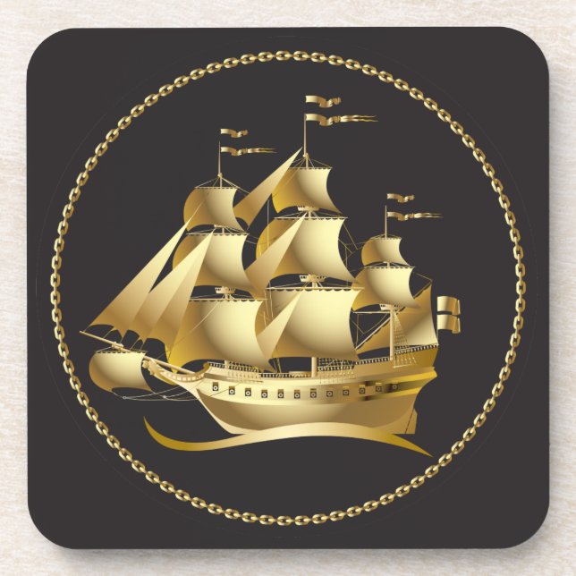 Dessous-de-verre Gold Sailboat Nautical (Devant)