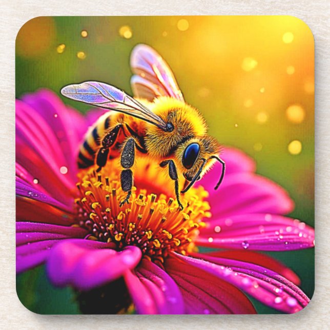 Dessous-de-verre Golden Bee Flower Magic Design (Devant)