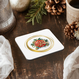 Dessous-de-verre Golden Merry Christmas Hard plastic coaster