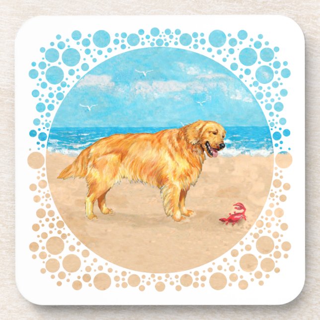 Dessous-de-verre Golden Retriever à la Plage (Devant)