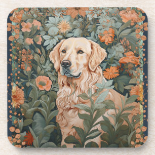 Dessous-de-verre Golden Retriever dans le style de William Morris