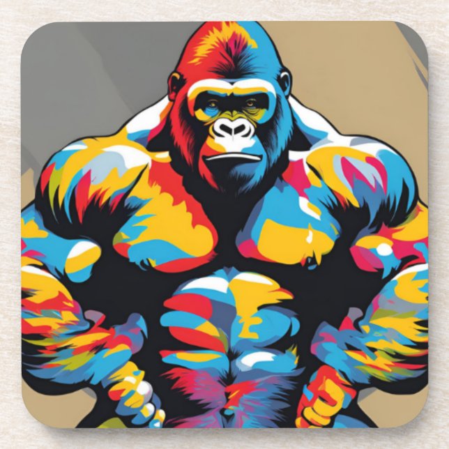 Dessous-de-verre Gorilla Bodybuilder Poids Lifter Pop Art Cartoon (Devant)