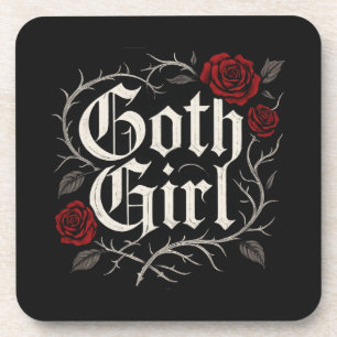 Dessous-de-verre Goth Girl Red Rose Thorns Typographie Floral Gothi