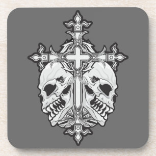 Dessous-de-verre Gothic Cross with Skulls