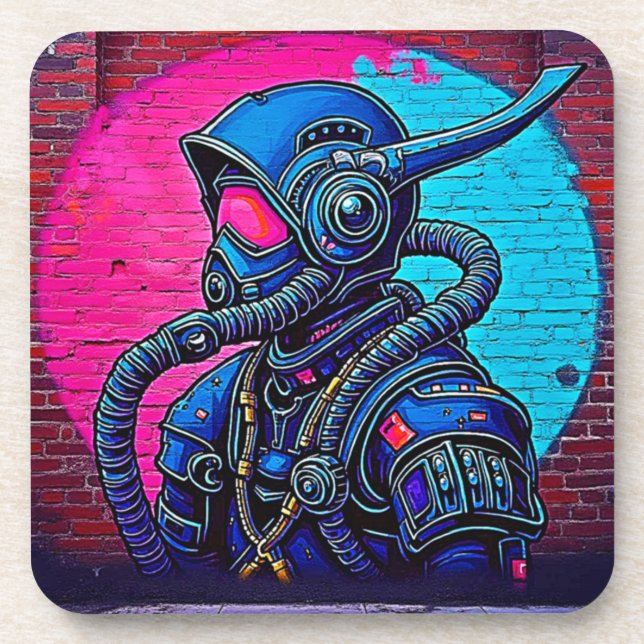 Dessous-de-verre Graffiti muraux masqués en néon (Devant)