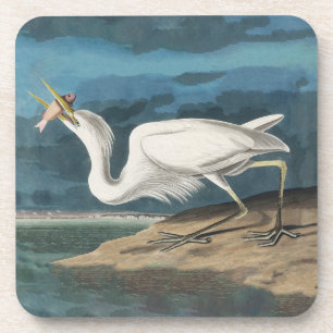 Dessous-de-verre Grande Aigrette d'Audubon : Oiseau côtier vintage