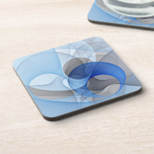Dessous-de-verre Graphique d'art fractal gris bleu Abstrait moderne