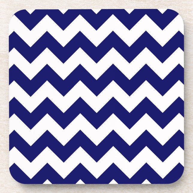 Dessous-de-verre Gras Navy bleu et blanc Chevron Zig-Zag Motif (Devant)