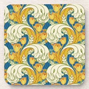 Dessous-de-verre Gras Vintage Tulip Bleu Or Vert Motif Floral