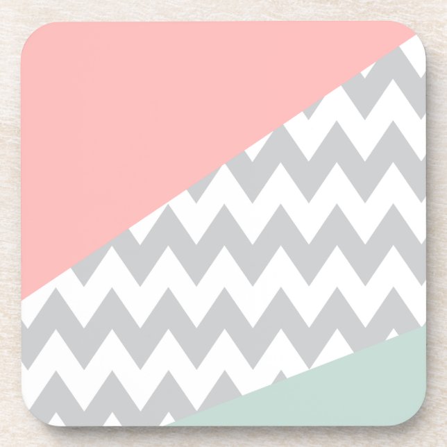 Dessous-de-verre Gray Chevron Mint et Coral (Devant)