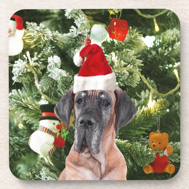 Dessous-de-verre Great Dane w Christmas Tree Cadeaux Boîtes de Noël (Devant)