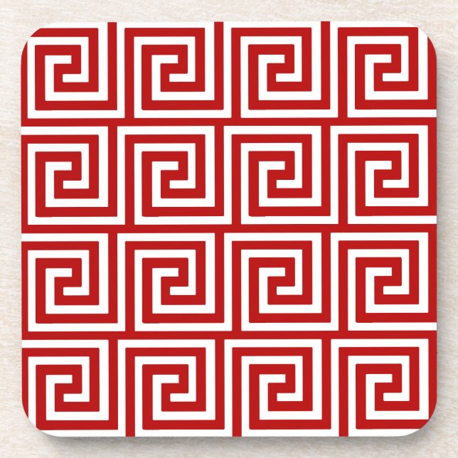 Dessous-de-verre Greek Key, deep red and white (Devant)