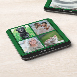 Dessous-de-verre Green Personnalisable Nom de famille et collage ph