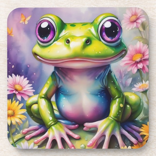 Dessous-de-verre Grenouille Avec Art numérique Fleur (Devant)