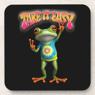 Dessous-de-verre Grenouille Hippie Prenez les Choses avec Calme et 