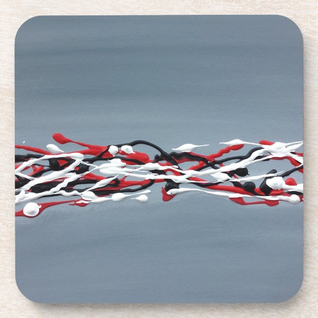 Dessous-de-verre Gris art abstrait rouge et noir (Devant)