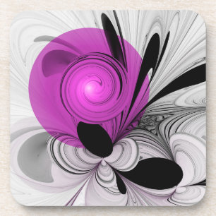 Dessous-de-verre Gris Noir Abstrait Avec Art Fractal Magenta