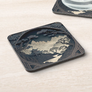 Dessous de verre gris paysage chinois encadré 3D