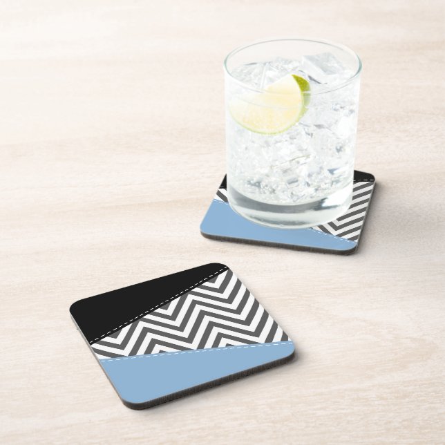 Dessous-de-verre Gris Zigzag, Gris Chevron, Motif Zigzag, Bleu (Côté Droit)