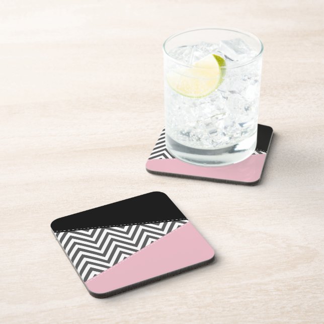 Dessous-de-verre Gris Zigzag, Gris Chevron, Motif Zigzag, Rose (Côté Droit)