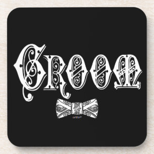 Dessous-de-verre Groom with Bow Tie White and Black Type