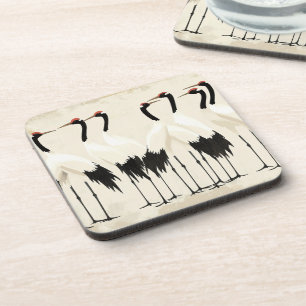 Dessous-de-verre Grues japonaises sur beige