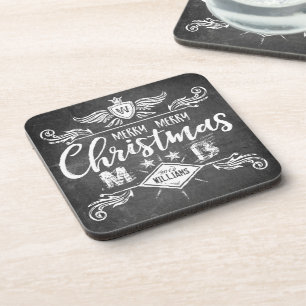Dessous-de-verre Grunge Chalkboard Merry Christmas Retro Typographi