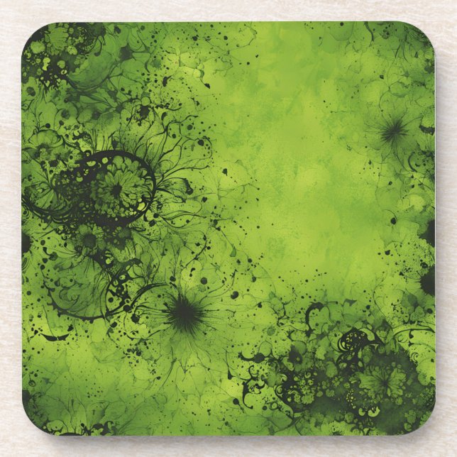 Dessous-de-verre Grunge vert citron avec accents noirs (Devant)