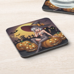 Dessous-de-verre Halloween Anime Sorcière Chaude sur Citrouille de 