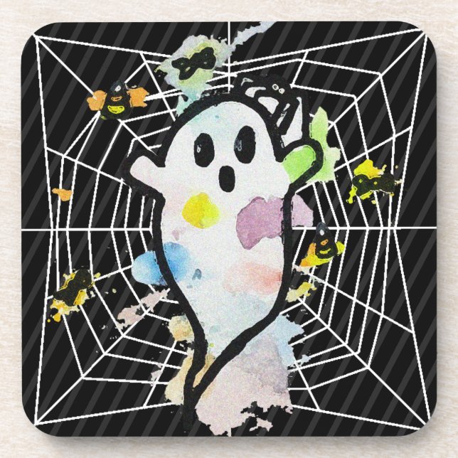 Dessous-de-verre Halloween Aquarelle Ghost Spider Web (Devant)
