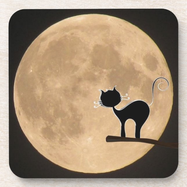 Dessous-de-verre Halloween gothique chat noir avec pleine lune (Devant)