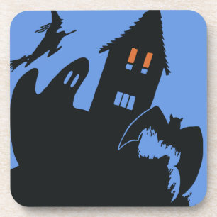 Dessous-de-verre Halloween vintage, effrayante Maison hantée et sor