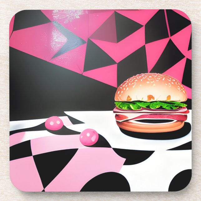 Dessous-de-verre Hamburger de style rétro rose (Devant)