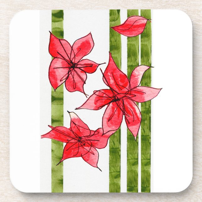 DESSOUS-DE-VERRE HAND DRAWN POINSETTA COASTER (Devant)