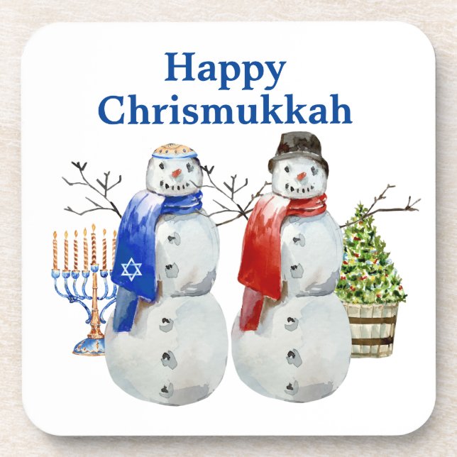 Dessous-de-verre Hanoukka Snowman Christmas Chrismukkah (Devant)