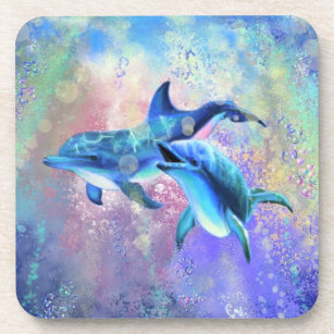 Dessous-de-verre Happy Dolphin Couple Beverage Coaster