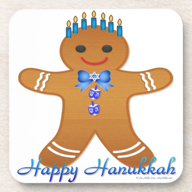 Dessous-de-verre Happy Hanoukka Gingerbread Man Menorah (Devant)