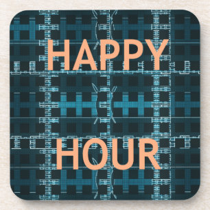 Dessous-de-verre Happy Hour Texte bleu Vector Art Imprimer