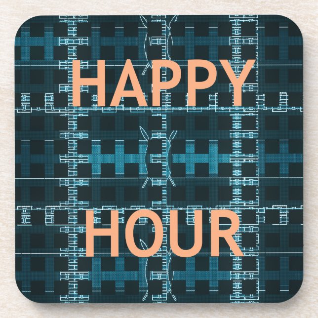 Dessous-de-verre Happy Hour Texte bleu Vector Art Imprimer (Devant)