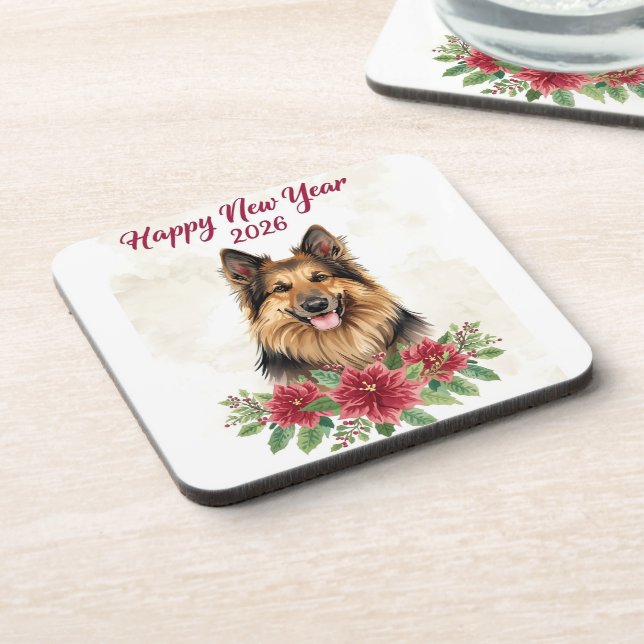 Dessous-de-verre Happy New Year 2026 Dog Theme Coasters (Côté gauche)