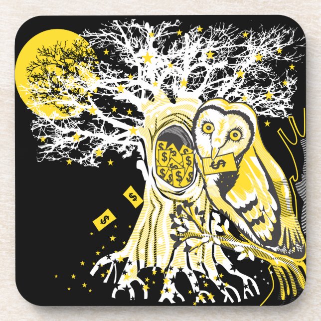 Dessous-de-verre Hard Plastic Coaster – Urban Tree Owl & Wealth  (Devant)