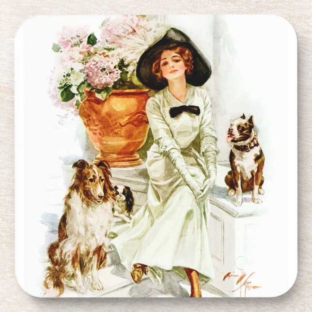 Dessous-de-verre Harrison Fisher : Femme avec trois chiens (Devant)