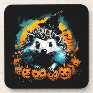 Dessous-de-verre Hérisson d'Halloween et citrouilles mignon