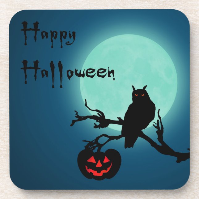 Dessous-de-verre Hialloween Night Citrouille Owl (Devant)