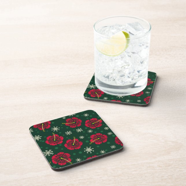 Dessous-de-verre Hibiscus floral tropical Snowflakes Noël | (Côté Droit)