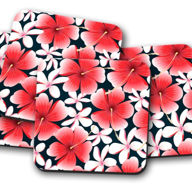 Dessous-de-verre Hibiscus rouge tropical | Ensemble de Dessous de v (Créateur téléchargé)