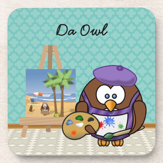Dessous-de-verre hibou artiste (Devant)