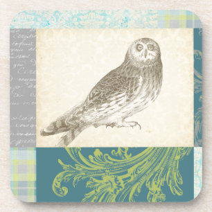 Dessous-de-verre Hibou gris sur l'arrière - plan de motif